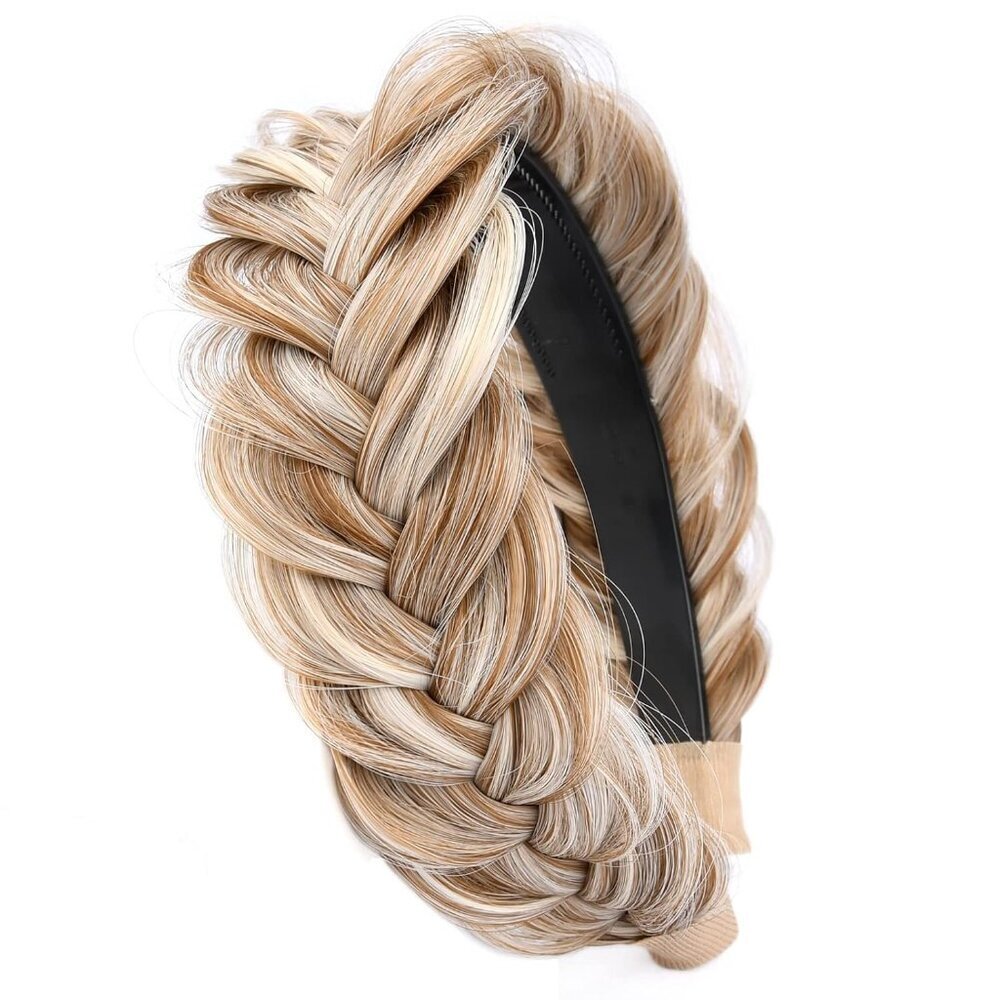 Wide Synthetic Hair Braided Headband Fishtail Elastic Hairpiece for Women